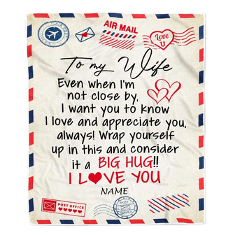 Personalized To My Wife Blanket From Husband I Love You Hugs Air Mail Letter Wife Birthday Valentine Christmas Wedding Anniversary Customized Fleece Blanket - Thegiftio UK