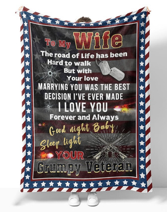 Personalized To My Wife Blanket From Veteran Husband, To My Wife The Road Of Life Has Been Hard To Walk Veteran Blanket Gifts For Wife - Thegiftio UK