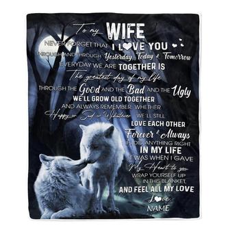 Personalized To My Wife Blankets From Husband Wolf Never Forget That I Love You Wife Birthday Wedding Anniversary Christmas Customized Fleece Blanket - Thegiftio UK