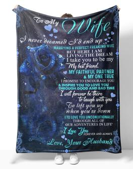 Personalized To My Wife Blue Rose Flower Blanket From Husband, To My Wife I Never Dreamed I'd End Up Blue Rose Flower Blanket Gifts For Wife - Thegiftio UK