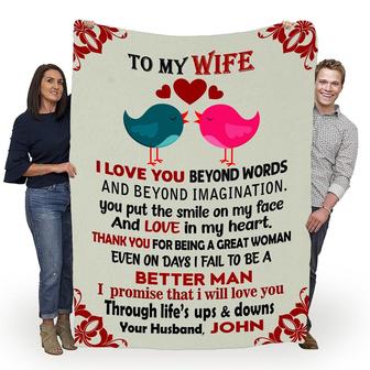 Personalized To My Wife Couple Bird Blanket Gift For Wife From Husband To My Wife I Love You Beyond Word Blanket Customized - Thegiftio UK