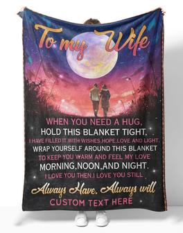 Personalized To My Wife Couple Fleece Blanket, To My Wife When You Need A Hug Hand In Hand Blanket Gifts For Wife - Thegiftio UK
