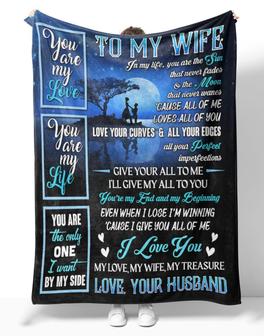 Personalized To My Wife Couple Holding Hands On Moon Blanket From Husband, To My Wife In My Life You Are The Sun Couple Love Blanket Gifts For Wife - Thegiftio UK