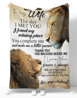 Personalized To My Wife Couple Lion Eyes To Eyes Blanket From Husband, To My Wife The Day I Met You Couple Lion Love Blanket Gifts For Wife - Thegiftio UK