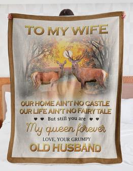 Personalized To My Wife Deer Couple Blanket From Husband, To My Wife Our Home Ain't No Castle Deer Couple Love Blanket Gifts For Wife - Thegiftio UK