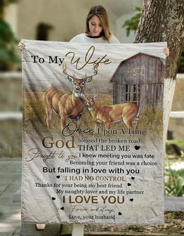 Personalized To My Wife Deer Couple Blanket From Husband, To My Wife Once Upon A Time God Blessed The Broken Road Farmer Blanket Gifts For Wife - Thegiftio UK
