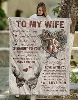 Personalized To My Wife Deer Couple Heart Blanket From Husband, To My Wife Once Upon A Time God Blessed The Broken Road Deer Blanket Gifts For Wife - Thegiftio UK