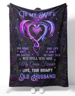 Personalized To My Wife Dragon Couple Heart Blanket From Husband, To My Wife Our Home Ain't No Castle Dragon Couple Blanket Gifts For Wife - Thegiftio UK