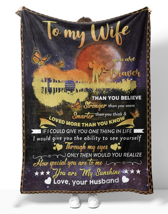 Personalized To My Wife Guitar Butterfly Blanket From Husband, To My Wife You Are Braver Than You Believe Guitar Blanket Gifts For Wife - Thegiftio