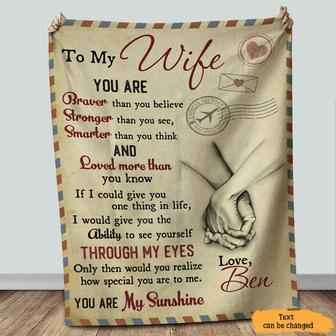 Personalized To My Wife Holding Hand Blanket From Husband, To My Wife You Are Braver Than You Believe Strong Than You See Letter Blanket Gift For Wife - Thegiftio UK