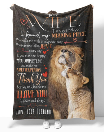 Personalized To My Wife Love Lion Couple Fleece Blanket, To My Wife The Day I Met You Lion Blanket Gifts For Wife - Thegiftio UK