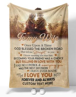 Personalized To My Wife Old Couple Fleece Blanket, To My Wife Once Upon A Time God Blessed The Broken Road Blanket Gifts For Wife - Thegiftio UK
