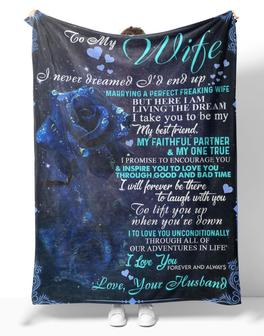 Personalized To My Wife Rose Blue Fleece Blanket, To My Wife I Never Dreamed I'd End Up Rose Flower Blanket Gifts For Wife - Thegiftio UK