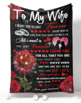 Personalized To My Wife Rose Red Fleece Blanket, To My Wife I Want You To Day Tomorrow Rose Flower Blanket Gifts For Wife - Thegiftio UK