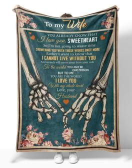 Personalized To My Wife Skull Hands Flower Fleece Blanket, To My Wife You Already Know That I Love You Skull Couple Blanket Gifts For Wife - Thegiftio UK