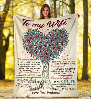 Personalized To My Wife Tree Heart Blanket From Husband To My Wife I am Blessed To Have An Angel In My Life Blanket - Thegiftio UK