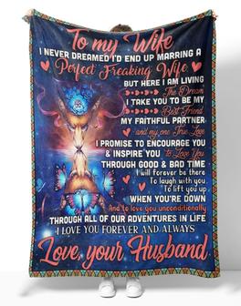 Personalized To My Wife Wolf Butterfly Blanket From Husband, To My Wife I Never Dreamed I'd End Up Beauty Wolf Blanket Gifts For Gorgeous Wife - Thegiftio UK