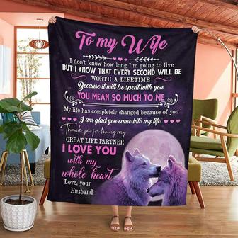 Personalized To My Wife Wolf With Moon Blanket From Husband, To My Wife I Love You With My Whole Heart Couple Wolf Blanket Gifts For Wife - Thegiftio UK