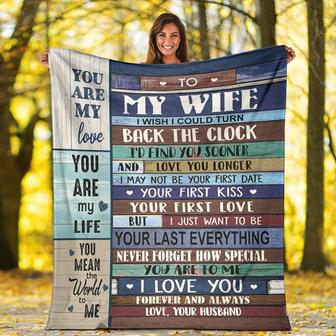 Personalized Wife Wood Stripe Blanket From husband To My Wife I Wish I Cloud Turn Back The Clock Blanket - Thegiftio UK