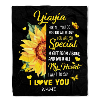 Personalized To My Yiayia Blanket From Grandkids Granddaughter I Want To Say I Love You Sunfower Yiayia Birthday Mothers Day Christmas Fleece Throw Blanket - Thegiftio UK