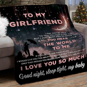 Personalzied To My Girlfriend You Mean The World To Me Blanket Girlfriend Couple Family Home Decor Bedding Couch - Thegiftio UK