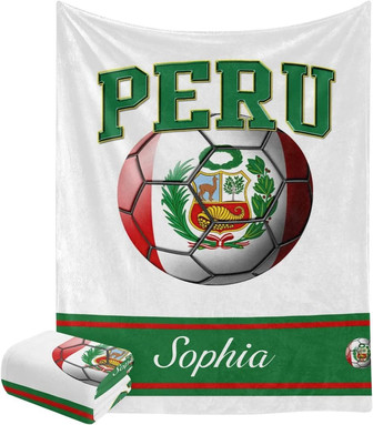 Peru Peruvian Flag Soccer Ball Personalized Blankets Throw Bed Sofa Couch Blankets Traveling Camping Hiking Soft Cozy - Thegiftio
