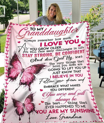 Pink Butterfly To My Granddaughter Always Remember How Much I Love You You Are My Sunshine Love Grandma Fleece Blanket - Thegiftio