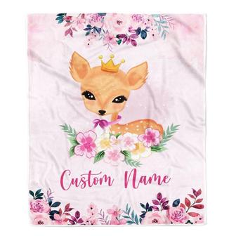 Pink Flowers Deer Blanket For Daughter Niece Granddaughter Birthday Christmas Customized Blanket - Thegiftio UK