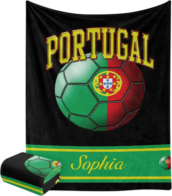 Portugal Portuguese Flag Soccer Ball Personalized Blankets Throw Bed Sofa Couch Blankets Traveling Camping Hiking Soft Cozy - Thegiftio