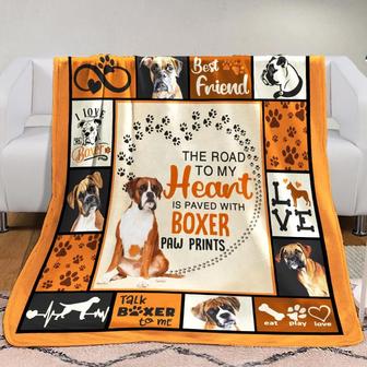 The Road To My Heart Is Paved With Boxer Paw Prints Blanket Gift For Dog Lovers Birthday Gift Home Decor Bedding Couch - Thegiftio UK