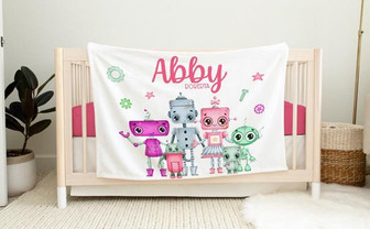 Robot Blanket, Personalized Robot Baby Blanket, Robot Baby Blanket, Boy Nursery Blanket - Thegiftio UK
