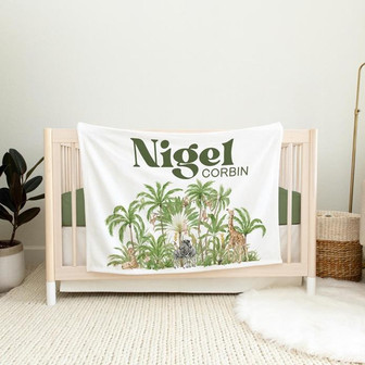 Safari Blanket, Safari Nursery Blanket, Personalized Baby Blanket - Thegiftio