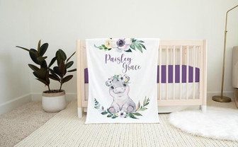 Safari Hippo Baby Blanket, Girl Hippo Baby Blanket, Hippo Blanket - Thegiftio