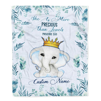 She Is More Precious Elephant Customized Fleece Blanket For Baby, Newborn - Thegiftio UK