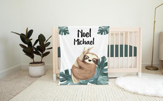 Sloth Baby Blanket, Sloth Crib Bedding, Personalized Baby Blanket, Sloth Nursery Theme, Newborn Blanket - Thegiftio UK