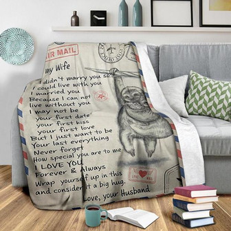 Sloth Couple To My Wife Fleece Blanket Love Letter For Wife For Sloth Lovers Gift Home Decor Bedding Couch Sofa Soft - Thegiftio