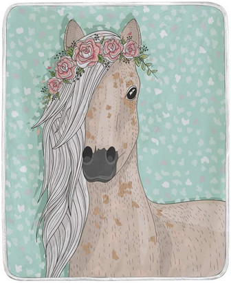 Soft Blanket Flower Horse Warm Cozy Bed Couch Lightweight Blanket Throw Polyester Microfiber - Thegiftio