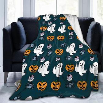 Soft Blanket Ghost Fluffy Blankets Pumpkin Ultra-Cozy Micro Fleece Blanket for Kids Adults All Season - Thegiftio UK