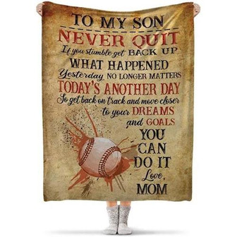 To My Son Blanket Gift For Son From Mom Never Quit You Can Do It Blanket Baseball Gift For Christmas - Thegiftio UK