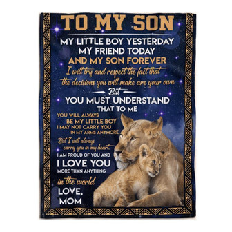 To My Son Lion Mom Fleece Blanket Family Gift Home Decor Bedding Couch Sofa Soft And Comfy Cozy - Thegiftio UK