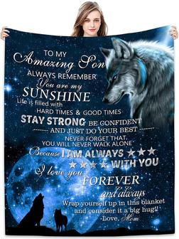 To My Son from Mom Blanket Birthday Gift - Moon Wolf Blanket for Son - Love You Kids Throws Blankets - Thegiftio UK