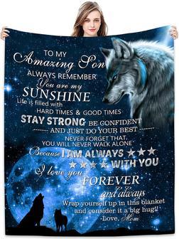 To My Son from Mom Blanket Birthday Gift - Moon Wolf Blanket for Son - Love You Kids Throws Blankets - Thegiftio UK