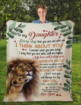 Special gift for daughter - To my daughter Fleece from dad to Daughter Custom Names Lions Christmas blanket Christmas gift - Thegiftio UK