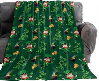 St. Patrick's Day Blanket Throw Blankets - Leprechaun Men Gold Coins Shamrock - Thegiftio UK