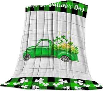 St. Patrick's Day Flannel Blankets Truck With Green Shamrock Throw Blankets - Thegiftio UK