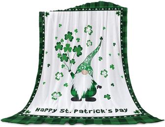 St. Patrick's Day Gnome Blanket Cute Lucky Leprechaun Shamrocks Green Plaid Blanket - Thegiftio UK