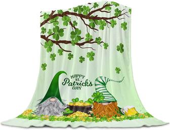 St. Patrick's Day Throw Blanket - Elf Gnome Lucky Green Clover Shamrock Flannel Blanket - Thegiftio UK