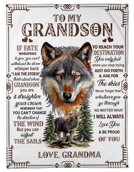 I Am The Storm To My Grandson Wolf Blanket Gift For Grandson From Grandma Birthday Gift Bedding Couch Sofa Soft - Thegiftio UK