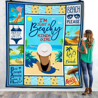 Summer Blanket Just A Beachy Kinda Girl Fleece Blanket Throw Blanket Christmas Throw Blanket - Thegiftio UK