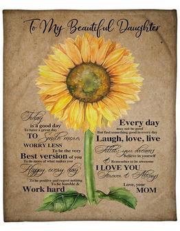 Sunflower To My Beautiful Daughter Smile More Worry Less Laugh Love Live Gift From Mom Fleece Blanket - Thegiftio UK